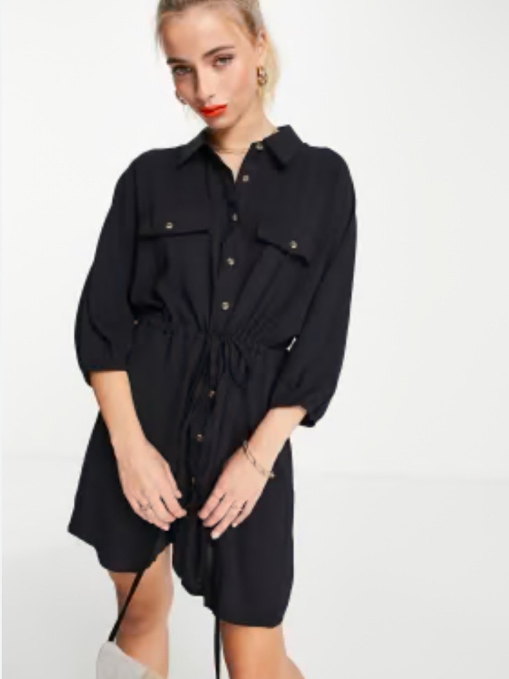 HYFVE Black Tie Front Shirt Dress Women’s Size Medium